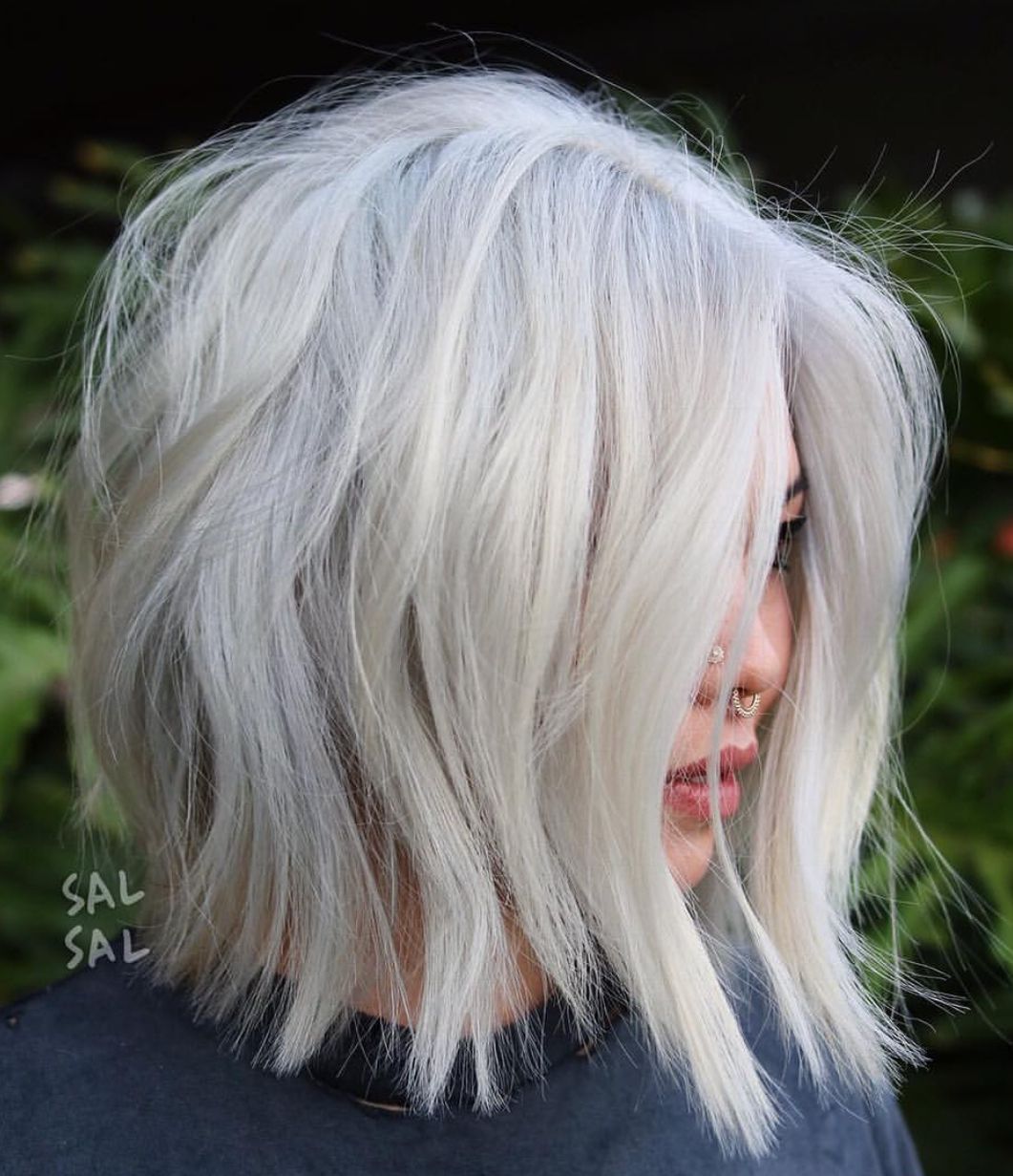 Blunt cut hair silver hair dye