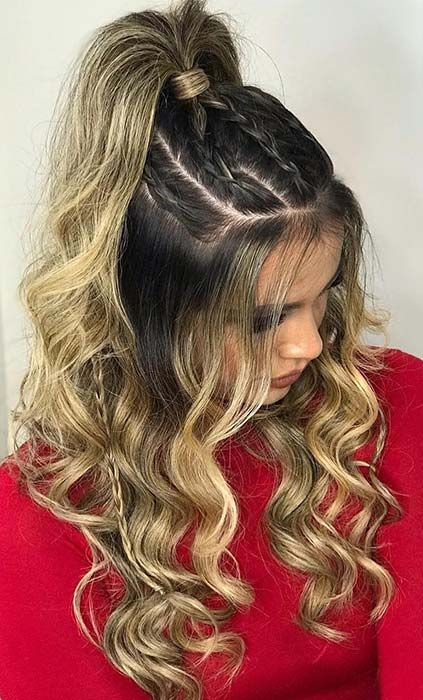 Half Up Half Down Hairstyles Weave braided ponytail sew in