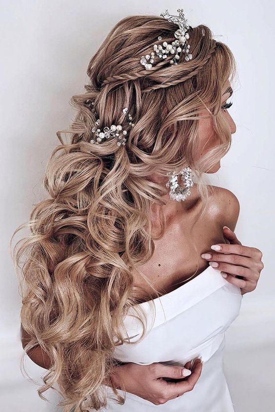 Half Up Half Down Hairstyles Weave with pins for wedding