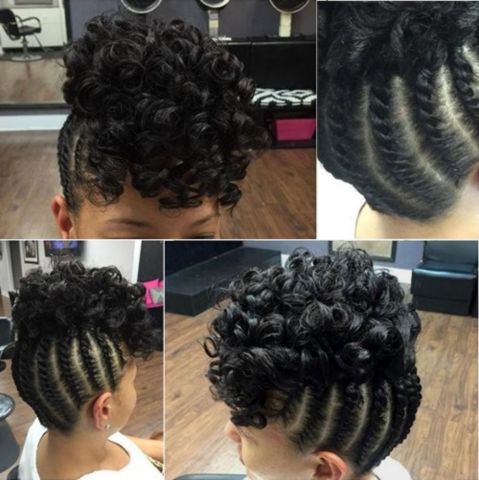 Protective Styles For Natural Hair Without Weave braided updo with a curly top for black hair