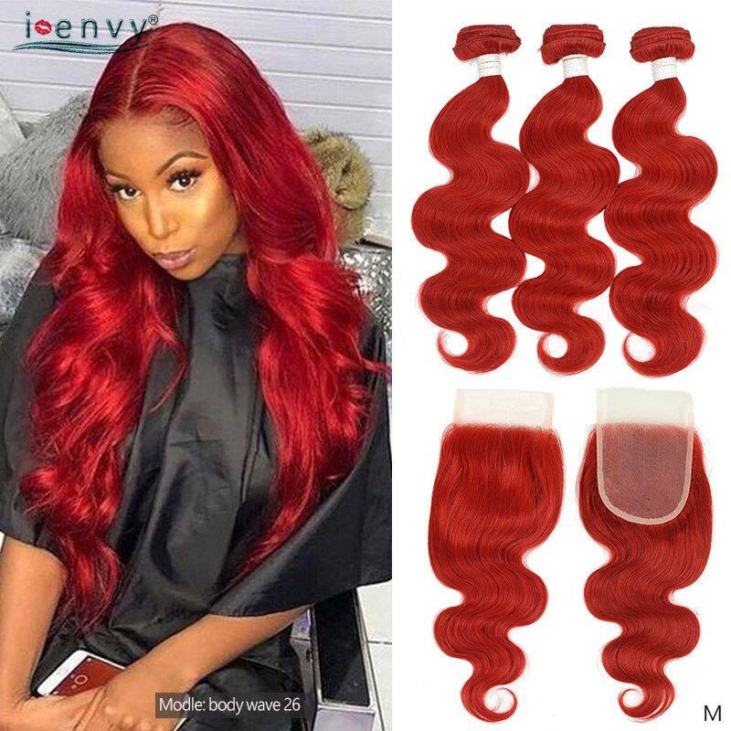 Red hair weave red body bundles
