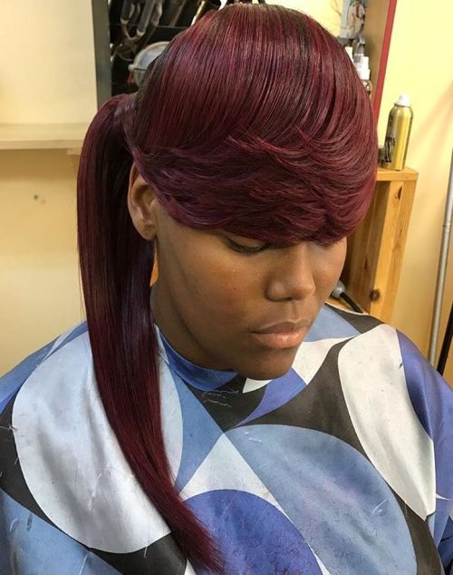 weave ponytail hairstyles for black hair African American burgundy ponytail