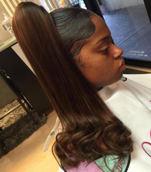 weave ponytail hairstyles for black hair African American long sleek ponytail