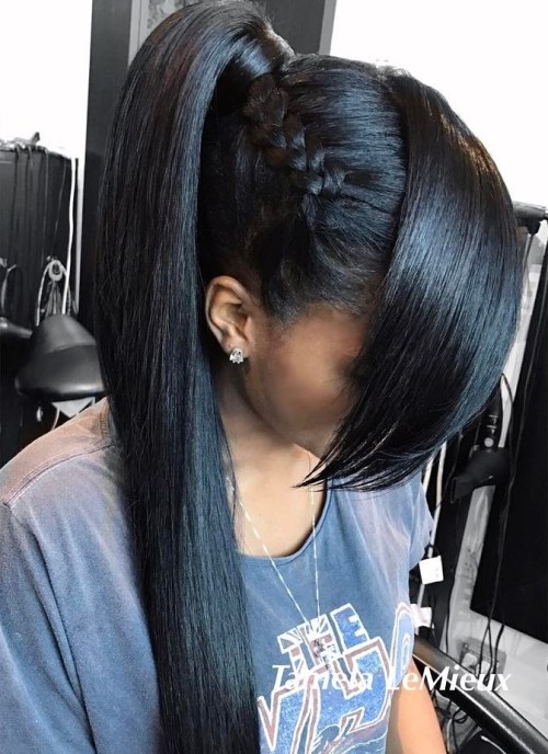 weave ponytail hairstyles for black hair long black ponytail with side braid