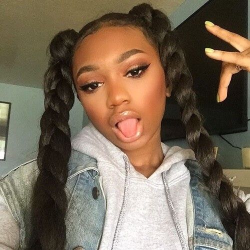 Weave hairstyle with pigtails