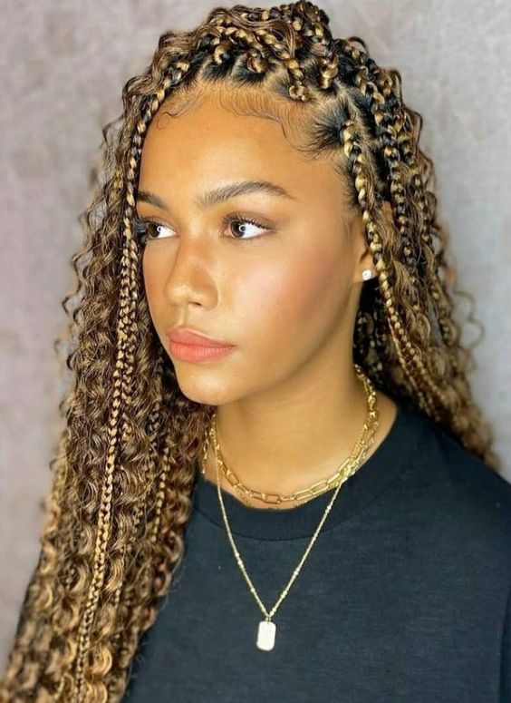 braids to the back with curls