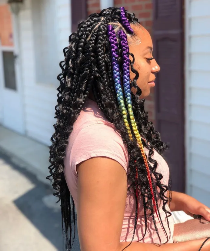 large box braids with curls