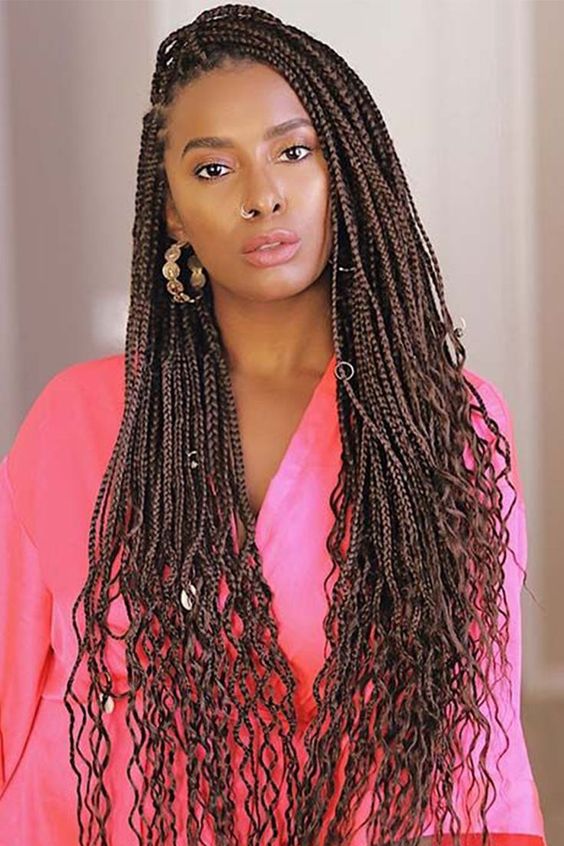 long braids with curls at the end