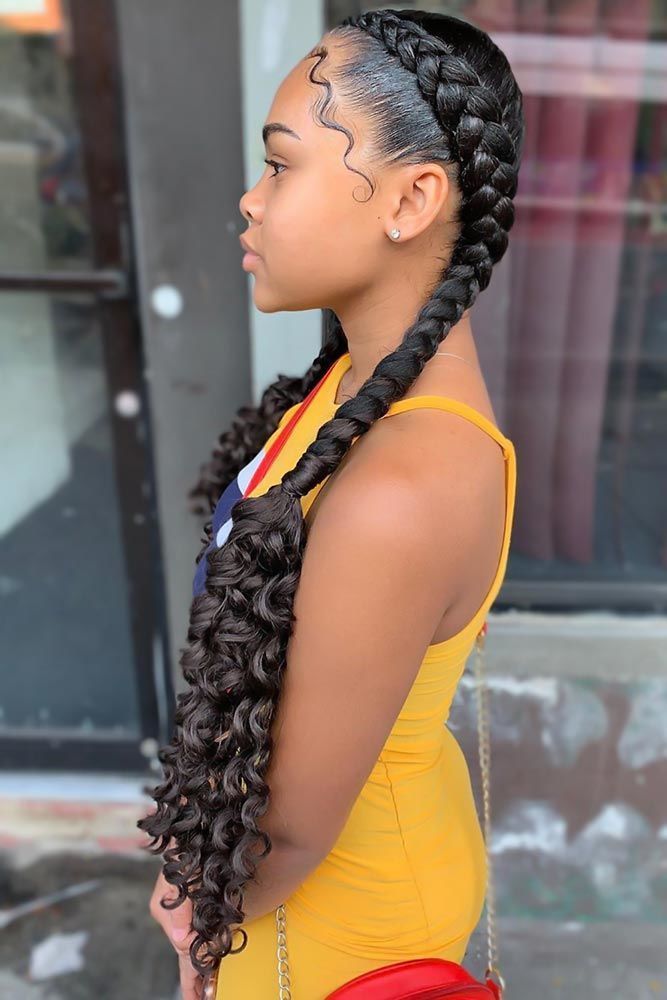 two braids with curls